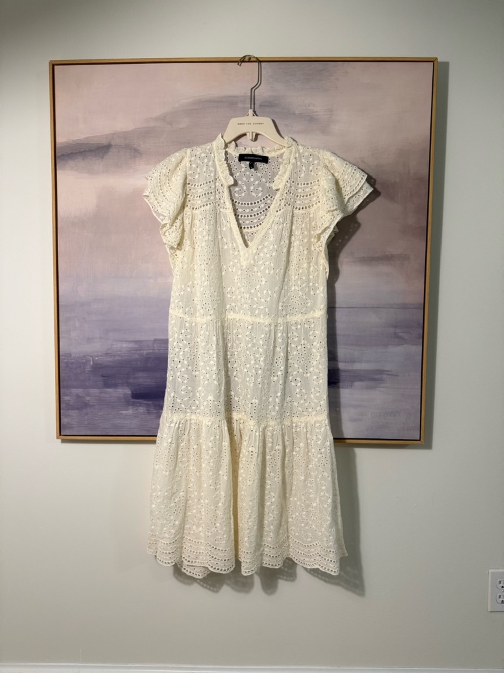 Women’s Cream Eyelet V-Neck‎ Tiered Dress in Ivory